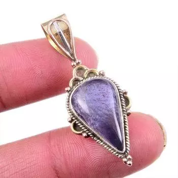 Natural Iolite Gemstone 925 Solid Sterling Silver Two Tone Pendant 1.5 K1Y37