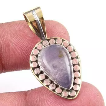 Natural Iolite Gemstone 925 Solid Sterling Silver Two Tone Pendant 1.25 E9c76