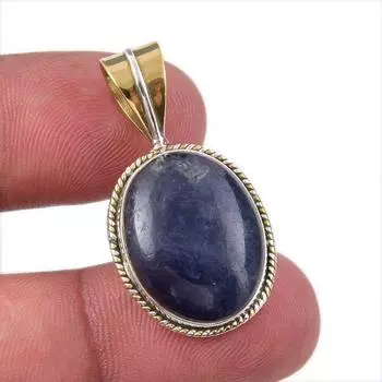 Natural Iolite Gemstone 925 Solid Sterling Silver Two Tone Pendant 1.50 l1B70