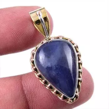 Natural Iolite Gemstone 925 Solid Sterling Silver Two Tone Pendant 1.50 g1Y28