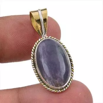 Natural Iolite Gemstone 925 Solid Sterling Silver Two Tone Pendant 1.50 p2F77
