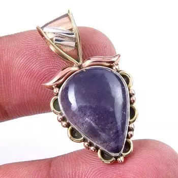 Natural Iolite Gemstone 925 Solid Sterling Silver Two Tone Pendant 1.25 U2S74