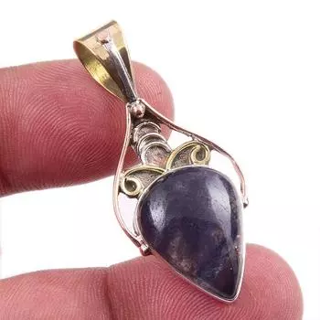 Natural Iolite Gemstone 925 Solid Sterling Silver Two Tone Pendant 1.50 S8d32