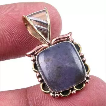 Natural Iolite Gemstone 925 Solid Sterling Silver Two Tone Pendant 1.25 f6G66