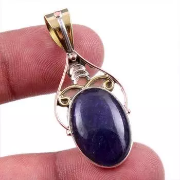 Natural Iolite Gemstone 925 Solid Sterling Silver Two Tone Pendant 1.75 d2m56
