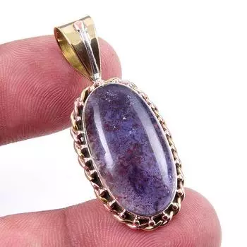 Natural Iolite Gemstone 925 Solid Sterling Silver Two Tone Pendant 1.50 e1P07