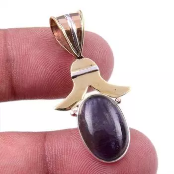 Natural Iolite Gemstone 925 Solid Sterling Silver Two Tone Pendant 1.50 j6n38