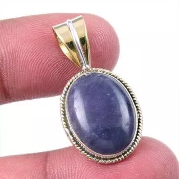 Natural Iolite Gemstone 925 Solid Sterling Silver Two Tone Pendant 1.25 A8i25