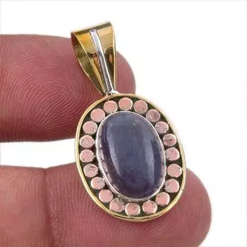 Natural Iolite Gemstone 925 Solid Sterling Silver Two Tone Pendant 1.50 l2o98
