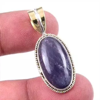 Natural Iolite Gemstone 925 Solid Sterling Silver Two Tone Pendant 1.50 A8h23
