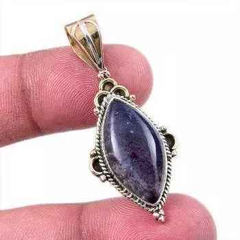 Natural Iolite Gemstone 925 Solid Sterling Silver Two Tone Pendant 1.75 P8v28