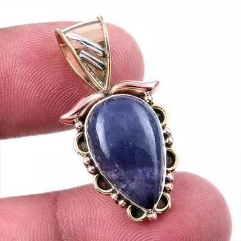 Natural Iolite Gemstone 925 Solid Sterling Silver Two Tone Pendant 1.25 V8m74
