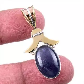 Natural Iolite Gemstone 925 Solid Sterling Silver Two Tone Pendant 1.50 s1J98