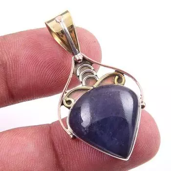 Natural Iolite Gemstone 925 Solid Sterling Silver Two Tone Pendant 1.50 w4d66