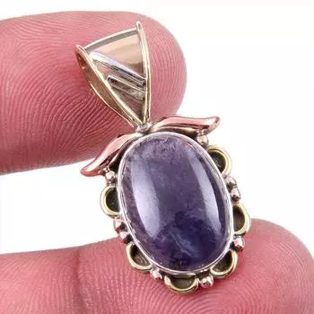 Natural Iolite Gemstone 925 Solid Sterling Silver Two Tone Pendant 1.25 q4l30