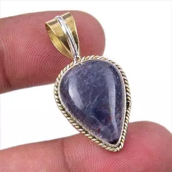 Natural Iolite Gemstone 925 Solid Sterling Silver Two Tone Pendant 1.50 B5V50
