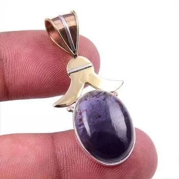 Natural Iolite Gemstone 925 Solid Sterling Silver Two Tone Pendant 1.50 k2A15