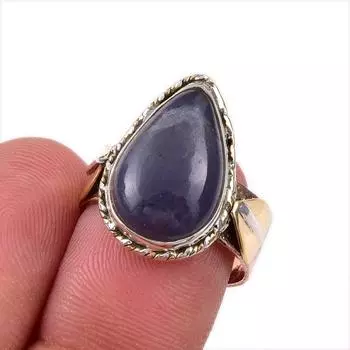 Natural Iolite Gemstone 925 Solid Sterling Silver Jewelry Two Tone Ring S.7 q8U59