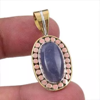 Natural Iolite Gemstone 925 Solid Sterling Silver Two Tone Pendant 1.50 v7P02