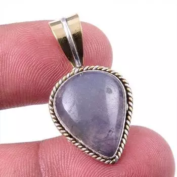 Natural Iolite Gemstone 925 Solid Sterling Silver Two Tone Pendant 1.25 t5N76