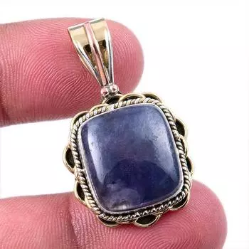 Natural Iolite Gemstone 925 Solid Sterling Silver Two Tone Pendant 1.50 r0R05