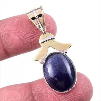 Natural Iolite Gemstone 925 Solid Sterling Silver Two Tone Pendant 1.75 U0e90