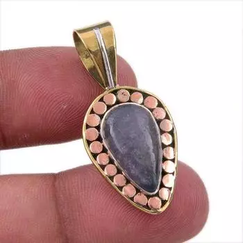Natural Iolite Gemstone 925 Solid Sterling Silver Two Tone Pendant 1.50 a9L59