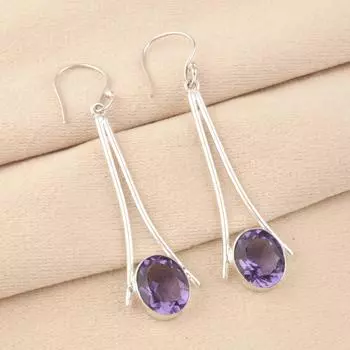 Natural Iolite Gemstone 925 Sterling Silver Handmade Drop/Dangle Earrings 2.63 EE-136-4