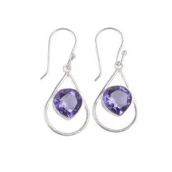 Natural Iolite Gemstone 925 Sterling Silver Handmade Jewelry Hook Earrings 1.50 EE-38-2