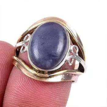 Natural Iolite Gemstone Handmade 925 Solid Silver Jewelry Two Tone Ring 7US W2v27