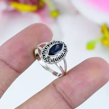 Natural Iolite Gemstone Handmade 925 Solid Sterling Silver Gift Ring S.11 Q0Z04