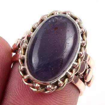 Natural Iolite Gemstone Handmade 925 Sterling Silver Two Tone Ring Size 6 H1I97