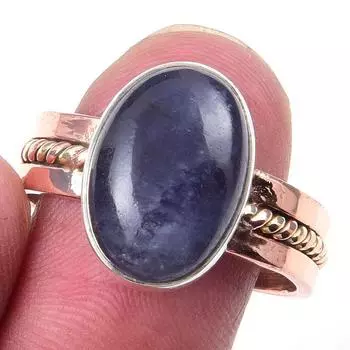 Natural Iolite Gemstone Handmade 925 Sterling Silver Two Tone Ring Size 10 J4m69