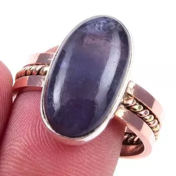 Natural Iolite Gemstone Handmade 925 Sterling Silver Two Tone Ring Size 10 a4N73