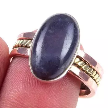 Natural Iolite Gemstone Handmade 925 Sterling Silver Two Tone Ring Size 9 b1B09