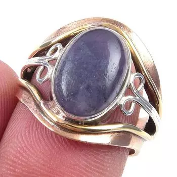 Natural Iolite Gemstone Handmade 925 Sterling Silver Two Tone Ring Size 7 R3U98