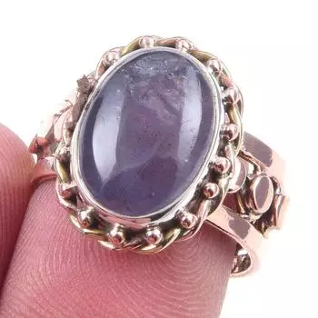 Natural Iolite Gemstone Handmade 925 Sterling Silver Two Tone Ring Size 7 Z9C65