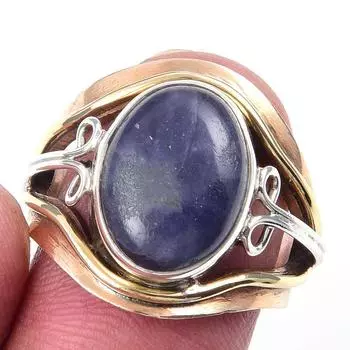 Natural Iolite Gemstone Handmade 925 Sterling Silver Two Tone Ring Size 7 R4b10