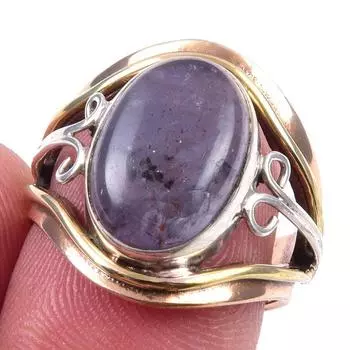 Natural Iolite Gemstone Handmade 925 Sterling Silver Two Tone Ring Size 7 P1H75