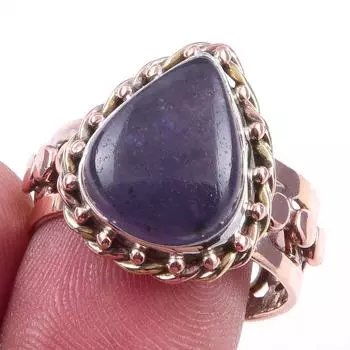 Natural Iolite Gemstone Handmade 925 Sterling Silver Two Tone Ring Size 9 I4Q22
