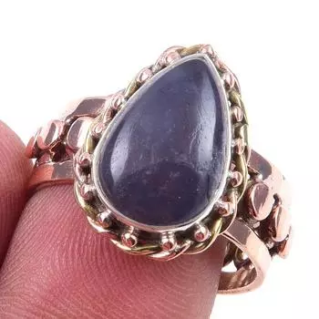 Natural Iolite Gemstone Handmade 925 Sterling Silver Two Tone Ring Size 9 R8F79