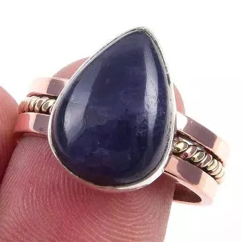 Natural Iolite Gemstone Handmade 925 Sterling Silver Two Tone Ring Size 9 O9b80
