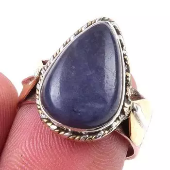 Natural Iolite Gemstone Handmade 925 Sterling Silver Two Tone Ring Size 7 U9h66