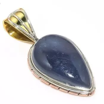 Natural Iolite Gemstone Two Tone 925 Solid Sterling Silver Pendant 1.50 J8I67