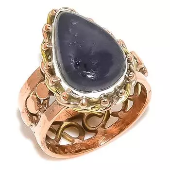 Natural Iolite Gemstone Two Tone 925 Solid Sterling Silver Jewelry Ring S.7 s0U05