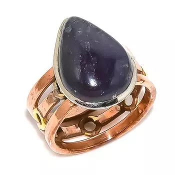 Natural Iolite Gemstone Two Tone 925 Solid Sterling Silver Gift Ring S.8.5 l2k94