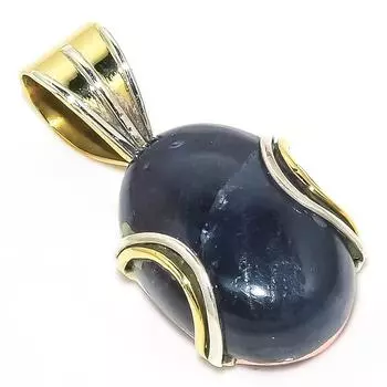 Natural Iolite Gemstone Two Tone 925 Solid Sterling Silver Pendant 1.25 Z1S80