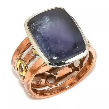 Natural Iolite Gemstone Two Tone 925 Solid Sterling Silver Gift Ring S.7.5 I9c23