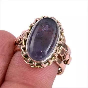 Natural Iolite Gemstone Two Tone 925 Sterling Silver Jewelry Ring Size 7 Z0T01