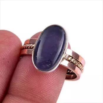 Natural Iolite Gemstone Two Tone 925 Sterling Silver Jewelry Ring Size 10 A0Y02